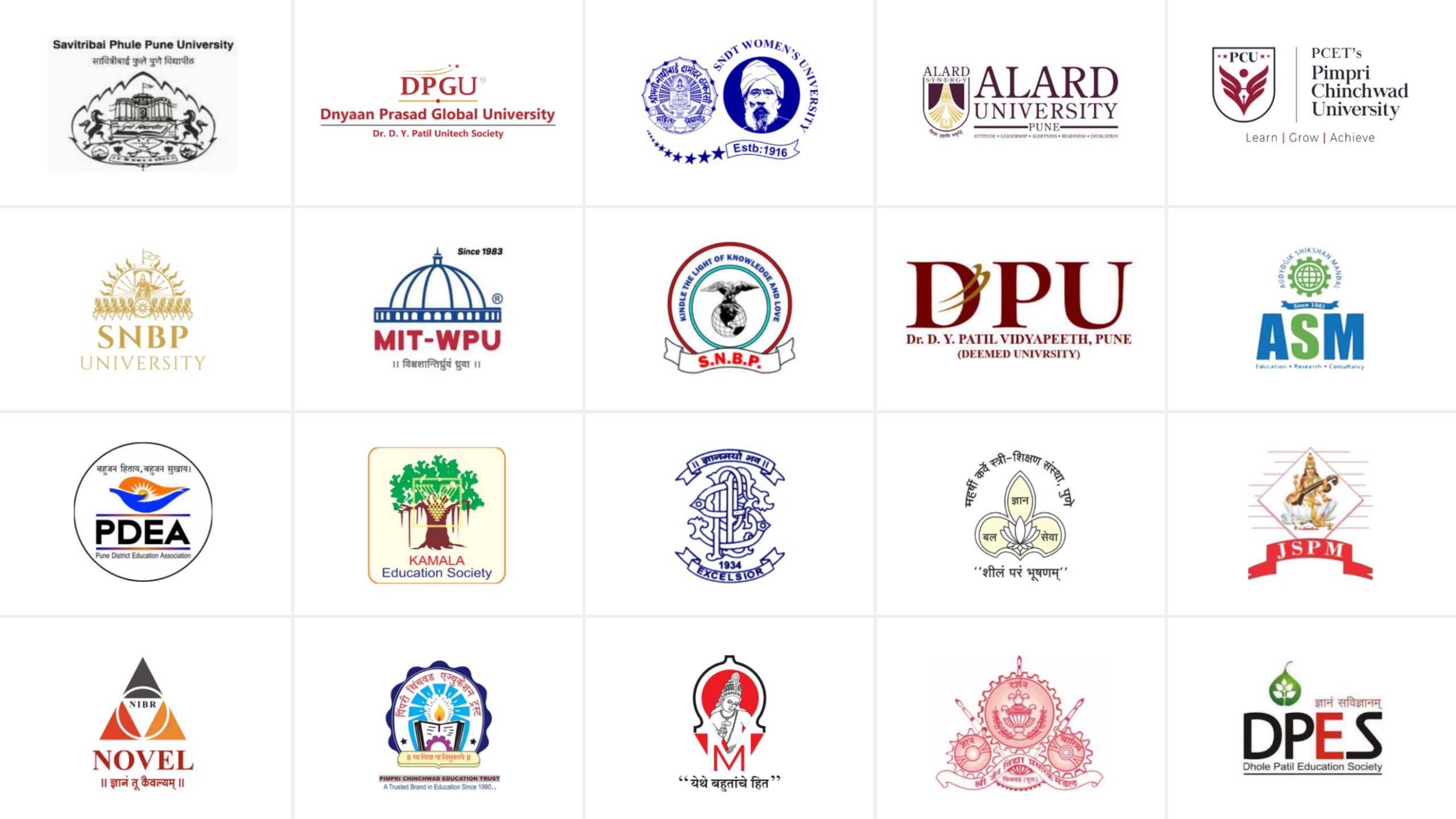 Selected participating universities and academic institutions